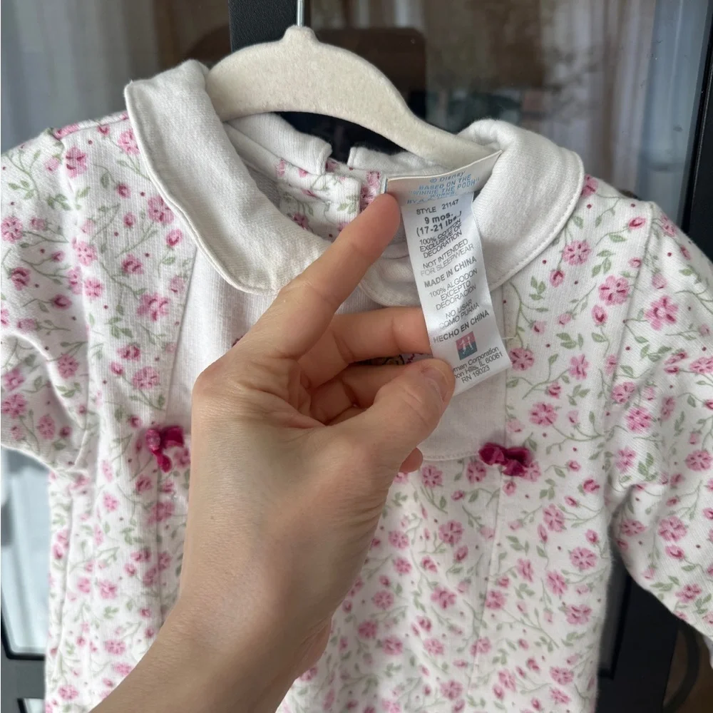 Vintage 90s Classic Pooh coverall floral embroidered baby girl collar winnie the